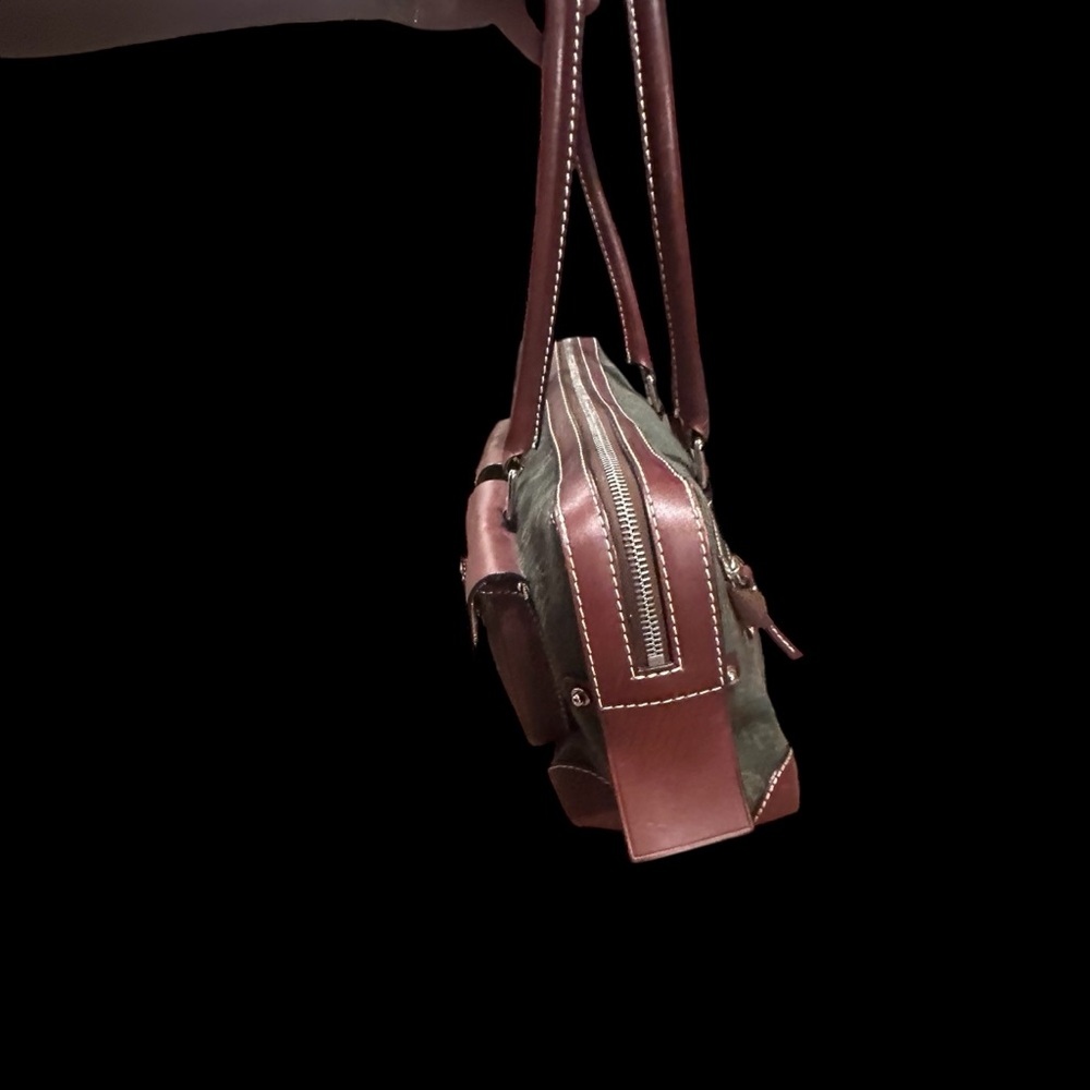 Rooney & Bourke Vintage Shoulder Bag Green Canvas with Brown Leather Trim/Accent - Picture 6 of 17